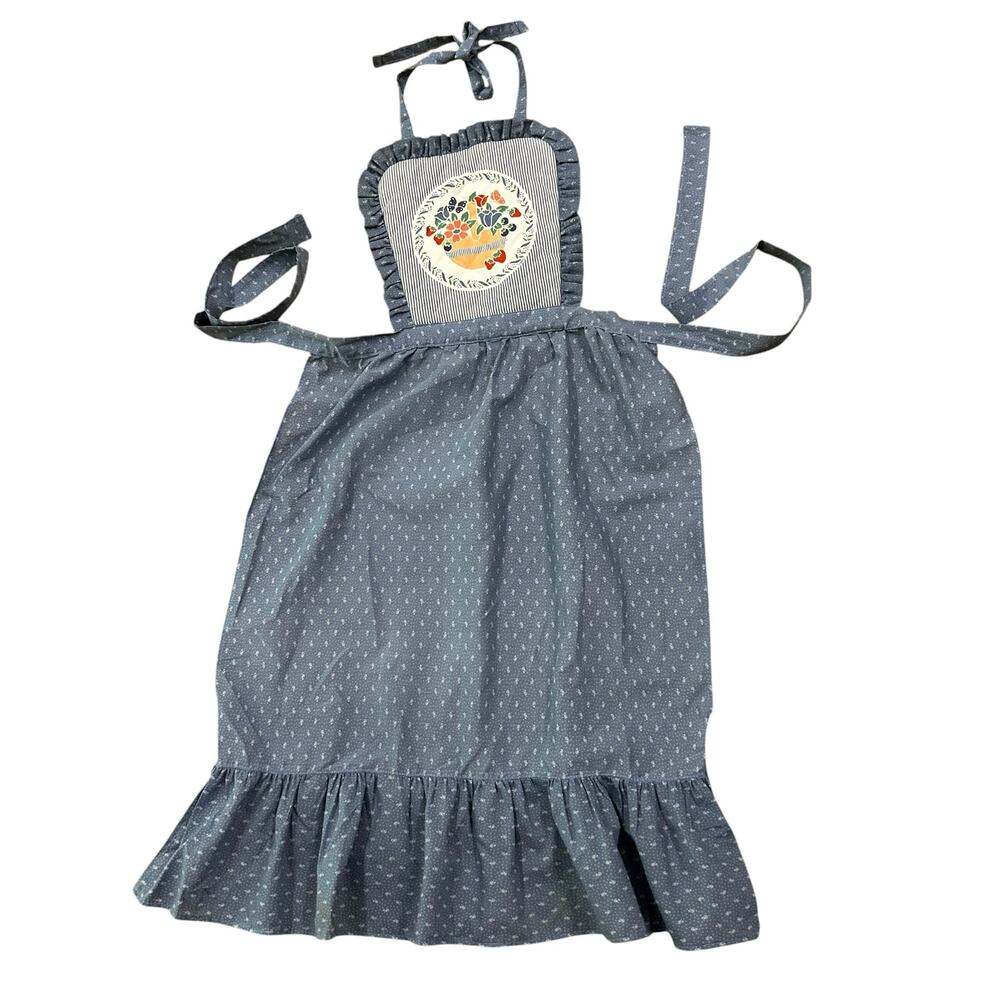 Vintage Prairie Cottagecore Apron Floral Basket Ruffle Country Kitchen USA -